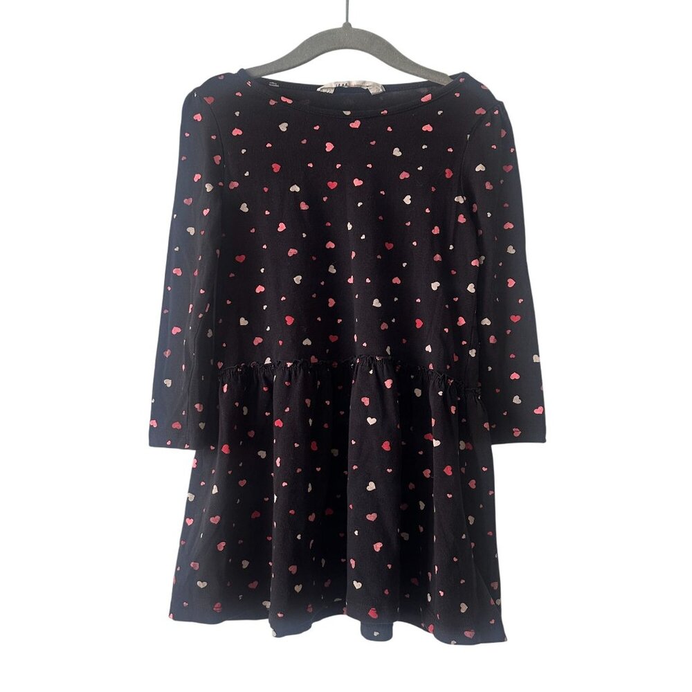 H&M kid's Valentines day heart pattern black skate dress long sleeve size 2-4 ye